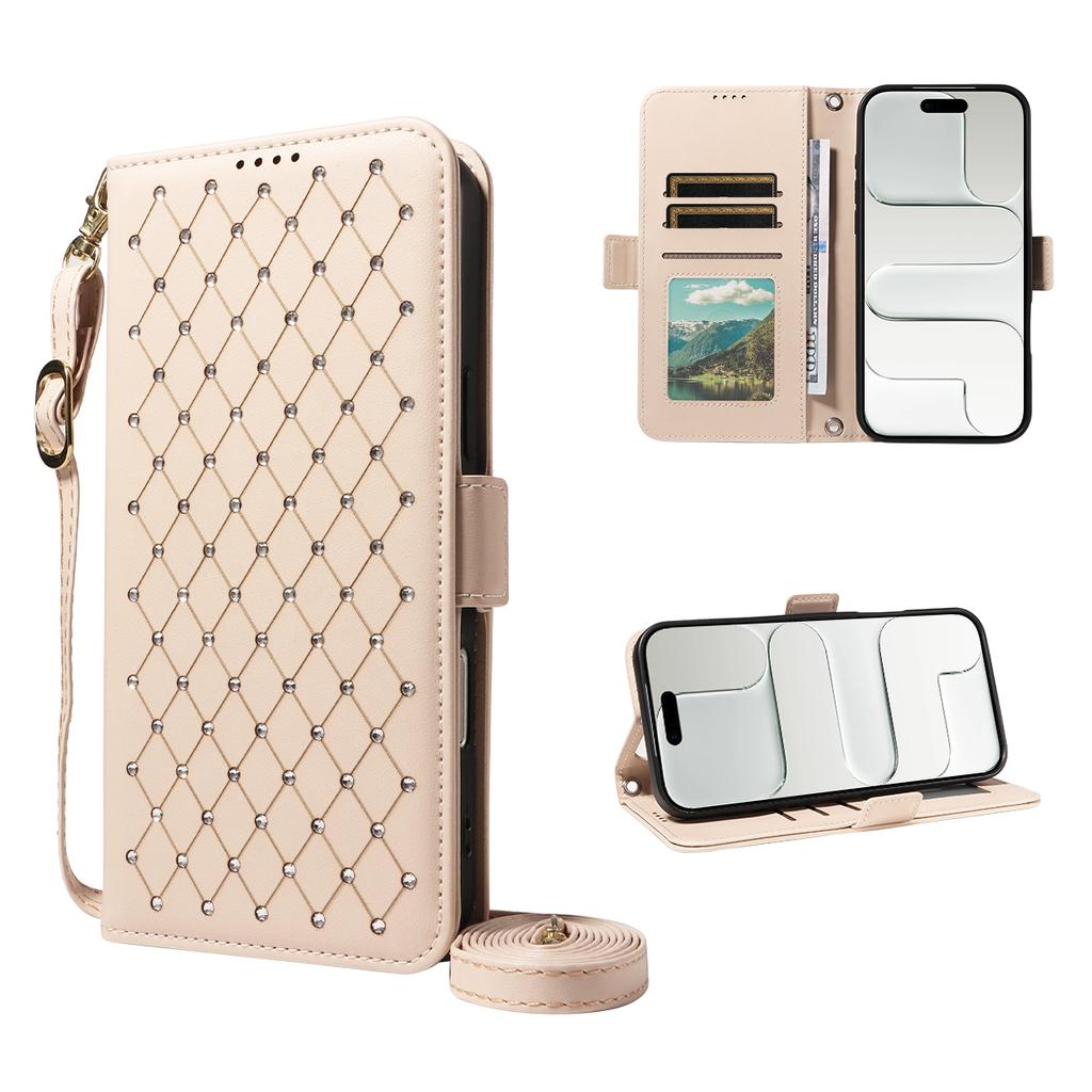 Crossbody Cards Solt Wallet Flip Leather Bling Phone Case for iPhone 17 Pro Max 16 Plus 15 14 13 12 11 Diamond Lanyard Bag Cover