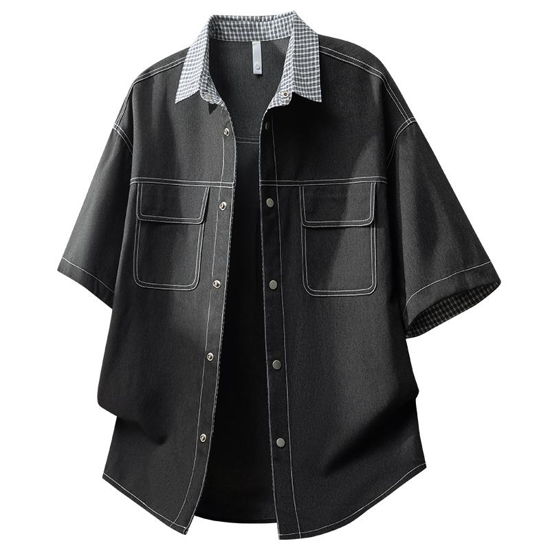 Summer Denim Set for Men's Women 2 Piece Casual Short Sleeve Boxy Shirt Tops and Shorts Pants Lounge Sets Outfits
