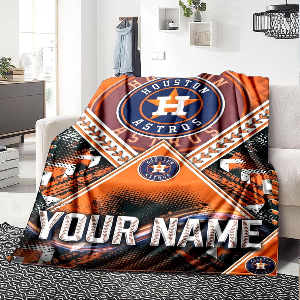 Name Custom Houston Astros Logo Print Flannel Blanket High Quality Warm Comfortable Cover for All Seasons Perfect for Gifts Home Decor