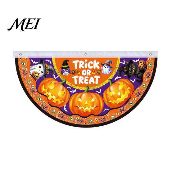 Outdoor Halloween Decorations Semi Circle Bunting Banner, Pumpkin Bat Porch Yard Decor, Festive Window Hanging Spooky Flag for Indoor Party