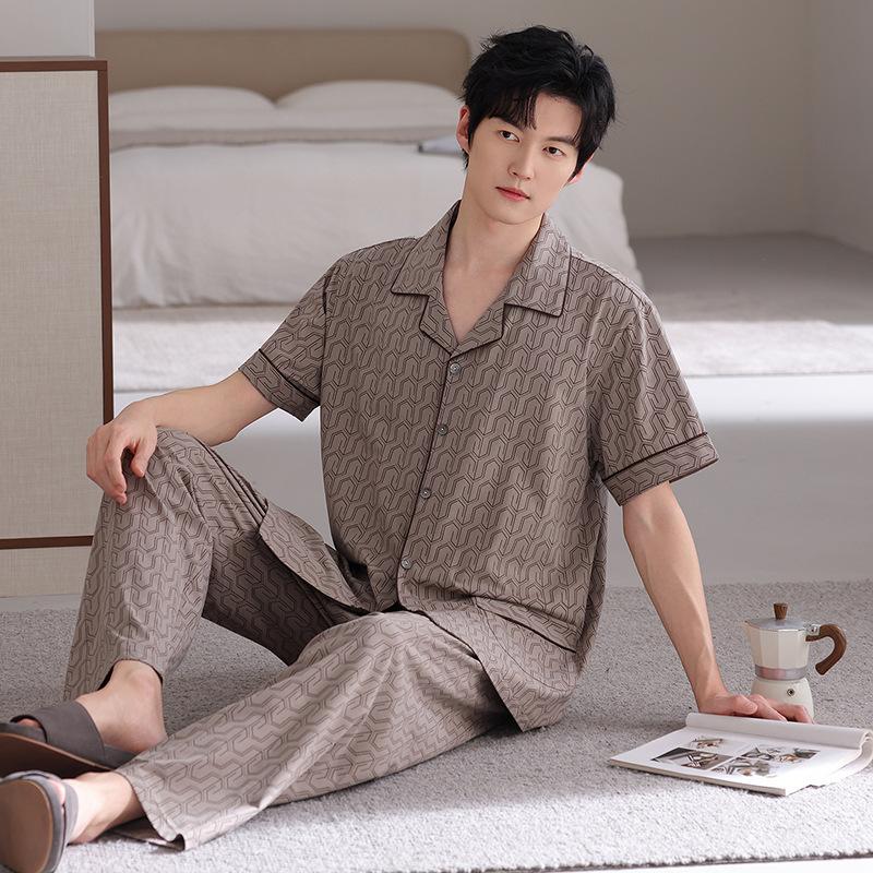 Pajamas Men's Summer Cotton Short Sleeve Trousers Thin Summer 1011 New Men's Large Size Summer Loungewear
