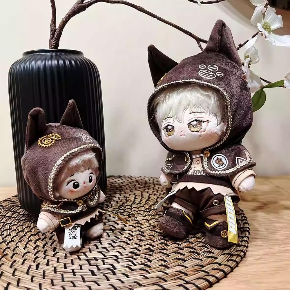 Niannyyhouse 10cm, 15cm, 20cm Plush Clothes: Cloak, T-shirt, Pants, Belt, Shoes, Wolf Ear Outfit, Cotton Doll Clothes, Dress-Up (10cm)