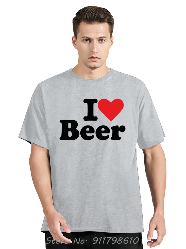 Funny I Love Beer Red Heart Men's Clothing Fashion Casual Oversized T-shirt Drinking Fitness T Shirt Funny Print Cotton Tshirt