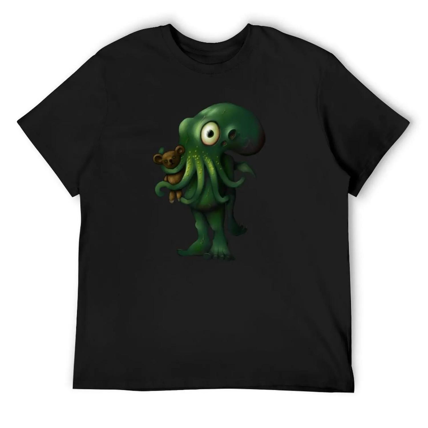 

H P Lovecraft Baby Cthulhu with Teddy T-Shirt shirts graphic oversized t shirt anime clothes shirts men XXXXXL чорний