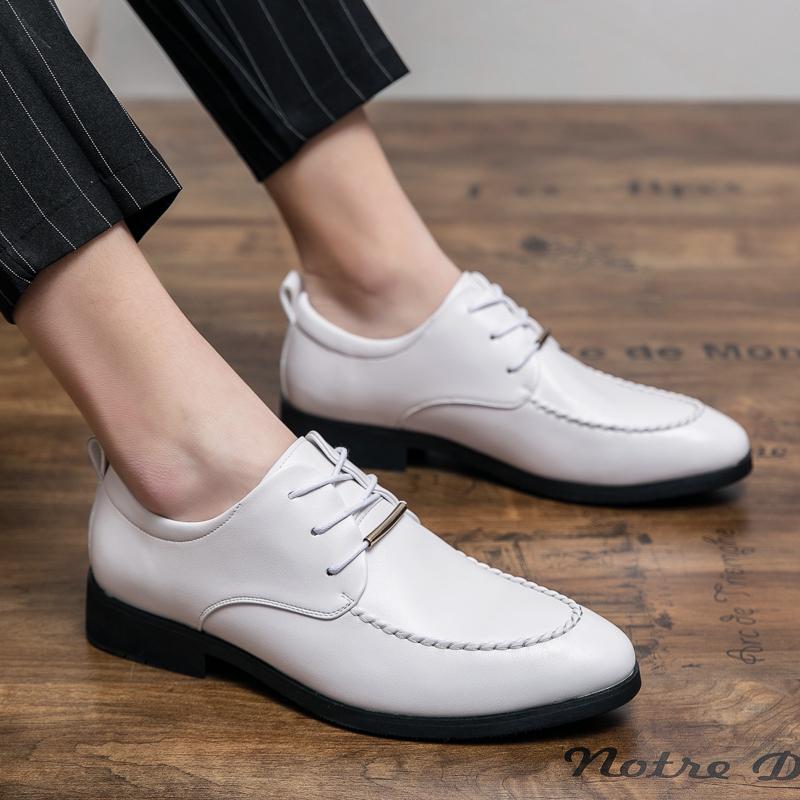 High End Brand Men'S Leather Casual Shoes Interview Conference Business Dress Shoes Simple Lace Up Men'S Groom'S Wedding Shoes