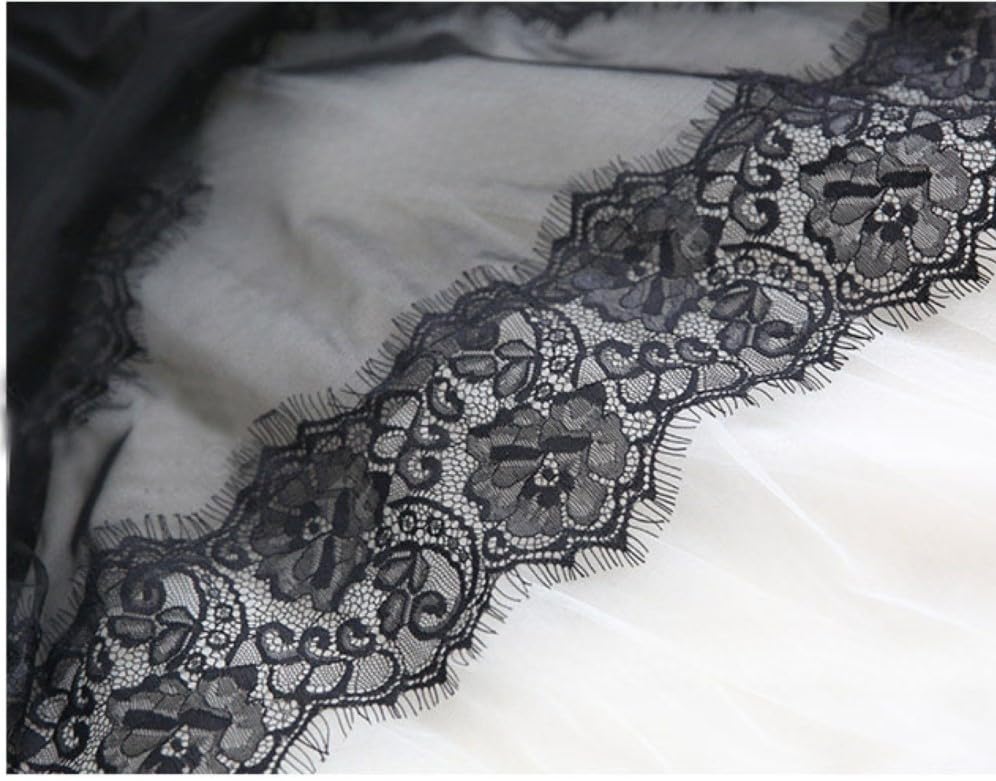 Sexy Babydoll Spitzen-Babydoll-Set Nachtwäsche Dessous Spitze Rüschen [AQURAD] Schulterfrei T-Rücken 2-teilig Damen Durchsichtig (Schwarz)