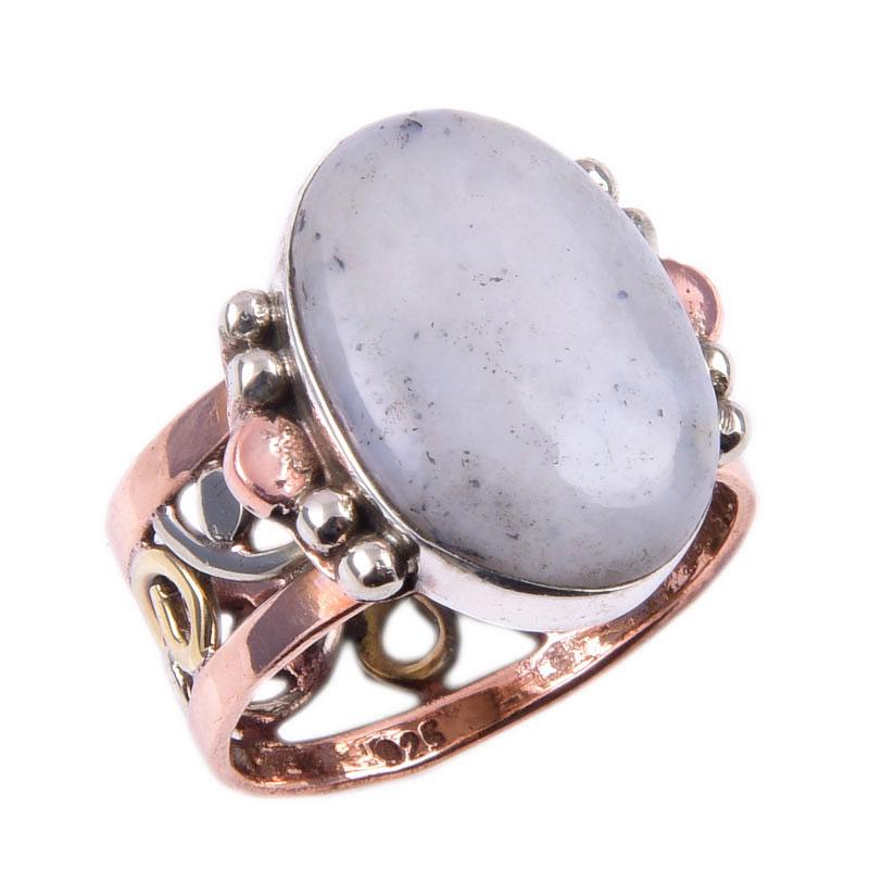 Natural Dendrite Opal Gemstone 925 Sterling Silver TwoTone Gift Ring S.7 C7o48