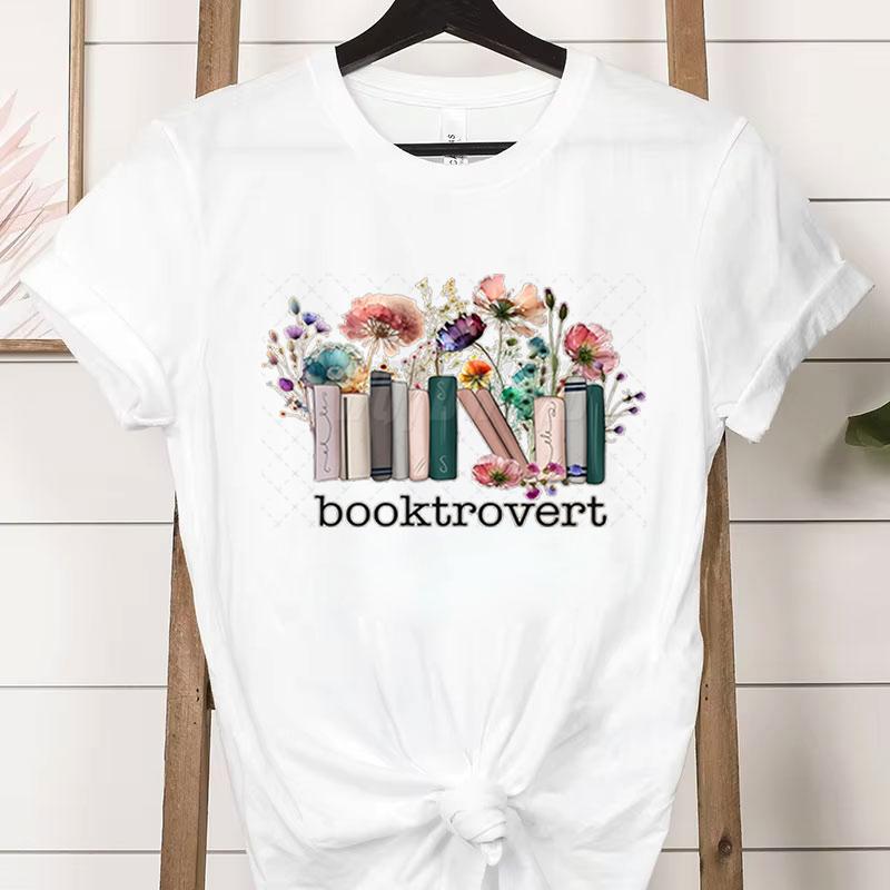 

Booktrovert Модные Повседневные Футболки Смешные Летние Футболки с Коротким Рукавом для Любителей Книг Трендовые Винтажные Книжные Цветочные Классические Топы Одежда 2XL