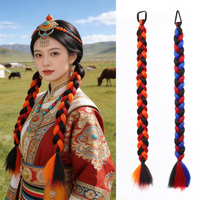 Women's Ethnic Tibetan Colorful Braided Dreadlocks and Cornrows Wig with Ponytail