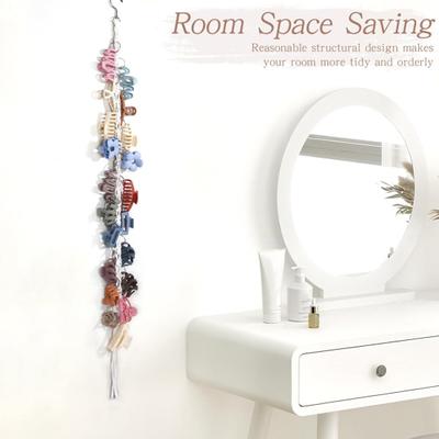 Organizzatore per Pinze per Capelli Boho Portapinze Verticali Intrecciate con 20 Anelli Metallici Portapinze per Capelli da Appendere per Parete Porta Armadio Decorazione per la Casa