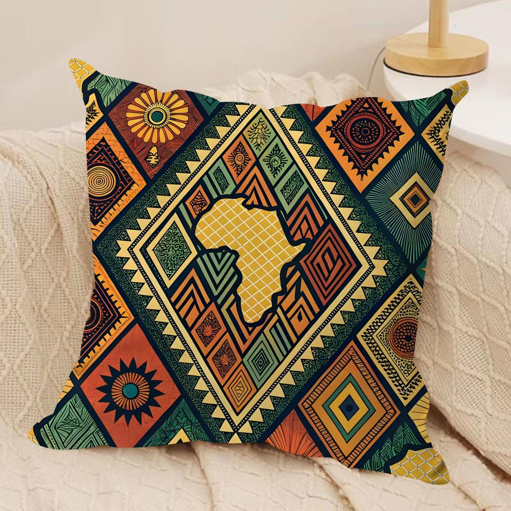 African Style Fabric Print Cushion Cover Pillowcase Ultra Soft Skin Friendly Fabric Cloud Like Comfort & Concealed Zipper