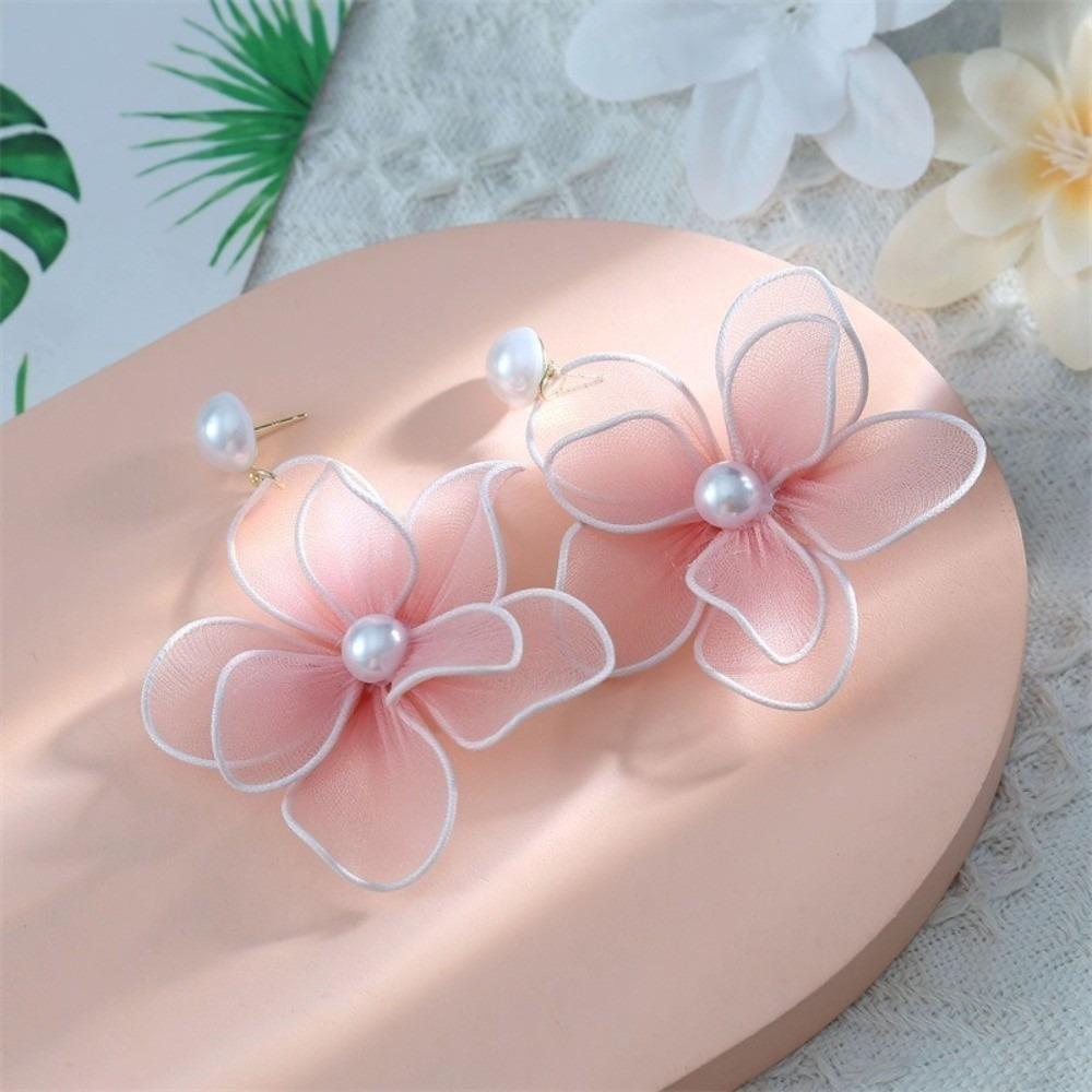 

Pearl Beach Earrings Sweet Petals Stud Earrings Fashion Mesh Flower Dangle Earrings Gifts рожевий