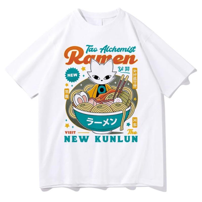 Nine Sols Yi Ramen T Shirt Fashion Men Aesthetic Funny Cute Cat Noodle T-Shirt Unisex High Quality Noodles Cotton Tees
