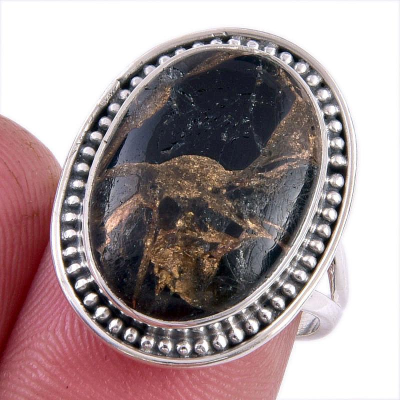 

Natural Black Copper Turquoise Gemstone 925 Solid Sterling Silver Ring S.7 v7j17