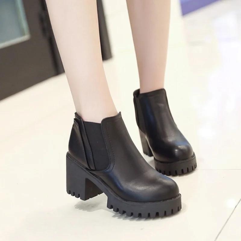 New Autumn Awinter New Women's Round Toe Thick Sole Heel Women's Short Boots Simple Comfortable Versatile Women's Shoes