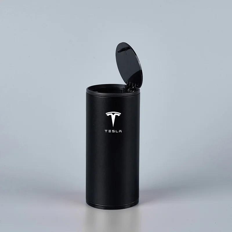 

Car Sticker Tesla Alloy Car Trash Can Organizer Storage Bag Garbage Bin Ashtray For Tesla Model 3 Model X model Y Roadster Space чёрный