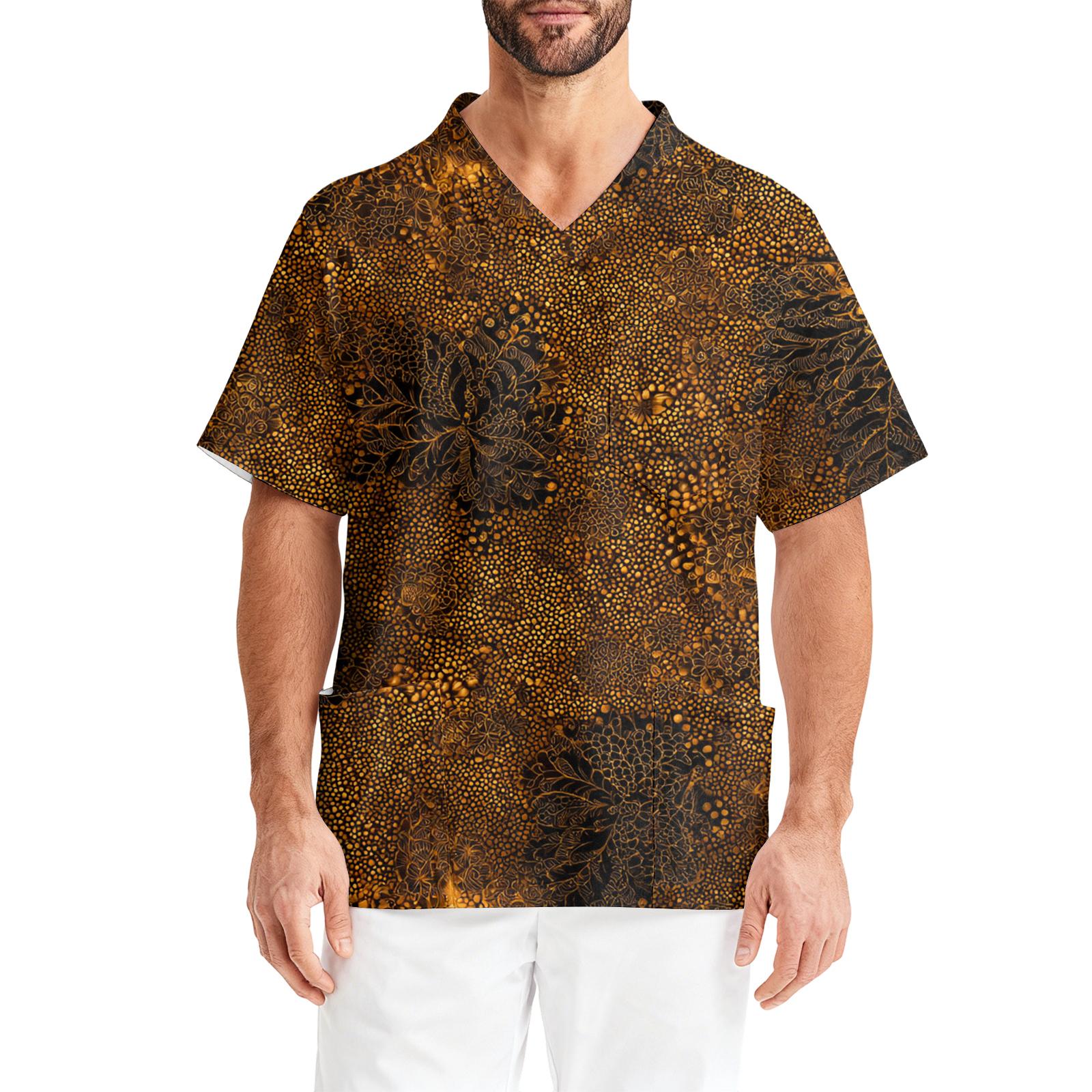 

Мужская рабочая блузка с короткими рукавами и v-образным вырезом с принтом, топ с нагрудным карманом XXXXL коричневый