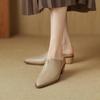 Fashion NEW Summer Women Mules Genuine Leather Shoes for Women Cover Toe Chunky Heel Slippers Pointed Toe Slingback Designer Sandals
