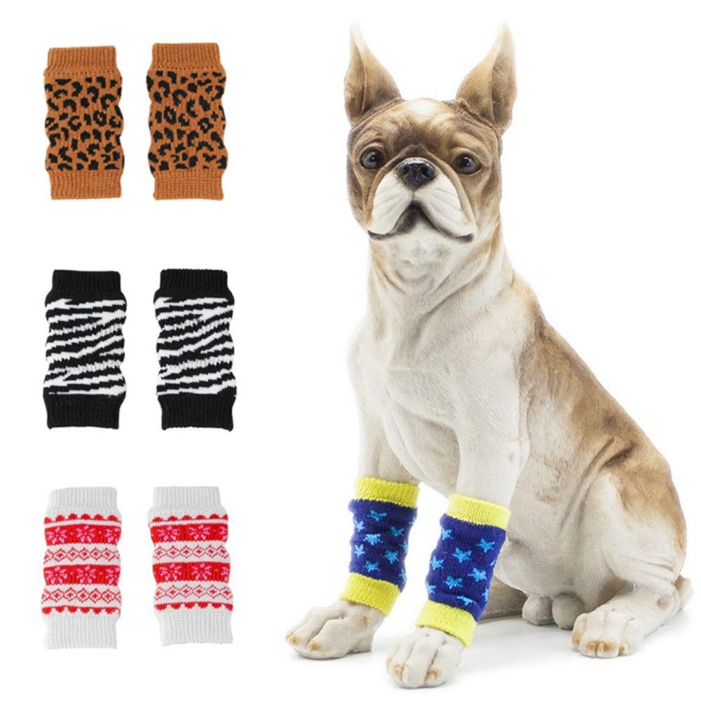 4pcs/set Elastic Pet Knitting Knee Socks Warm Pet Knee Pads Practical Dog Leg Sleeves  For Dogs Cats