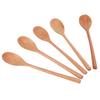 5PCS Wooden Spoon with Long Handle Soup Spoon for Barbecue Camping Party Home KitchenWood Color