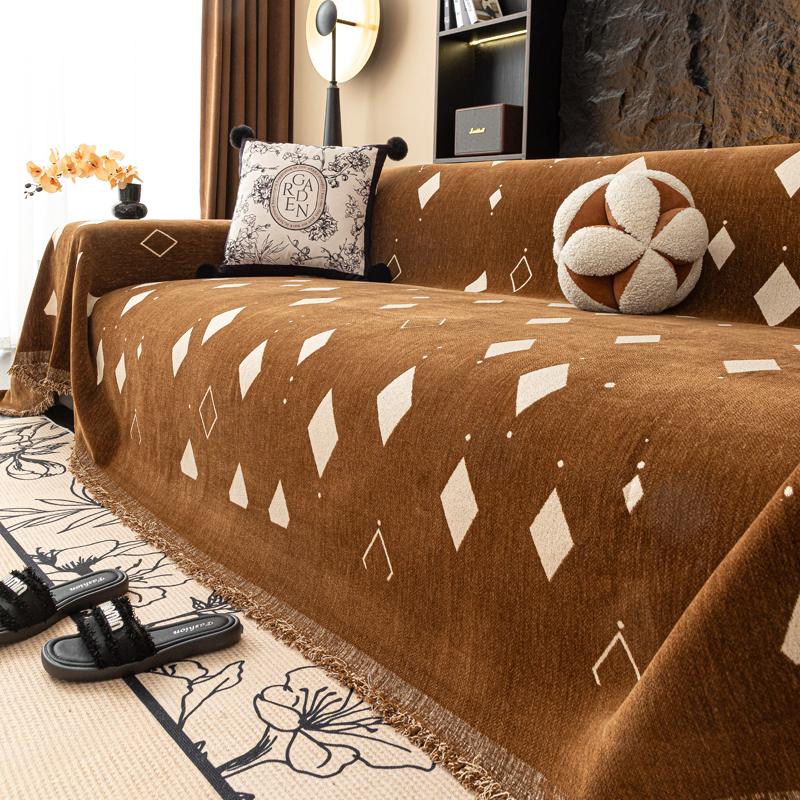 

Шениль Всесезонный Универсальный Диванный Плед для Кемпинга Защита от Пыли Защита от Кошек Цветы Кошки Чехол на Диван Полное Покрытие Нескользящий Диван 180*150cm коричневый