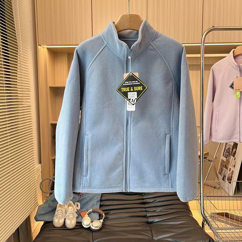 Damska Kurtka Sherpa z Polarowym Podszyciem w Górskim Stylu Outdoor z Kołnierzem Stojącym - Dwustronna, Pogrubiona, Ciepła, Codzienna Odzież Wierzchnia