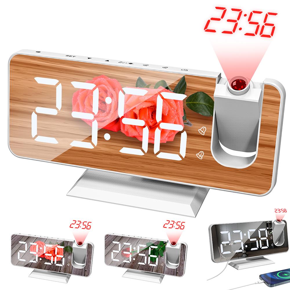 Digital Projection Alarm Clock Large LED Display 180° Rotatable Projector & Dimmer 12/24H DST With Time Temperature for Home Bed