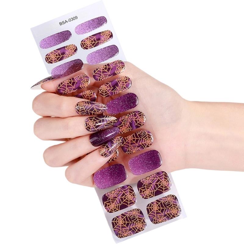 1Set Gel Nail Stickers 22pcs Color Variety Nail Art Set Full Nails Wraps for Women Easy to Apply