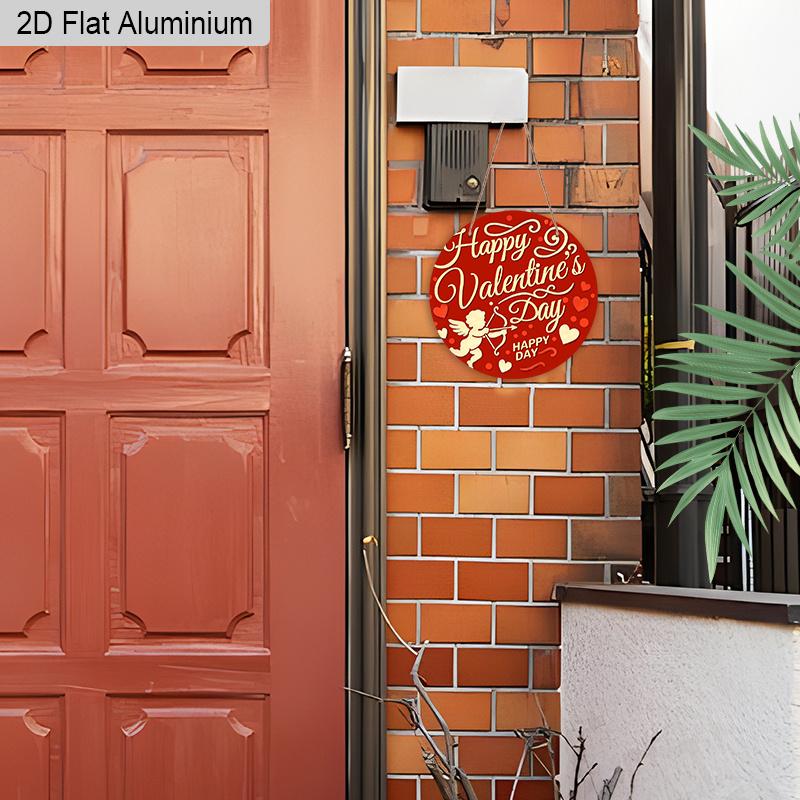2D Flat 1pc Valentine's Day Round Aluminum Hanging Decoration Plaque, "Happy Valentine's Lettering Sign, Porch Decor, Living Room Decor and Wedding