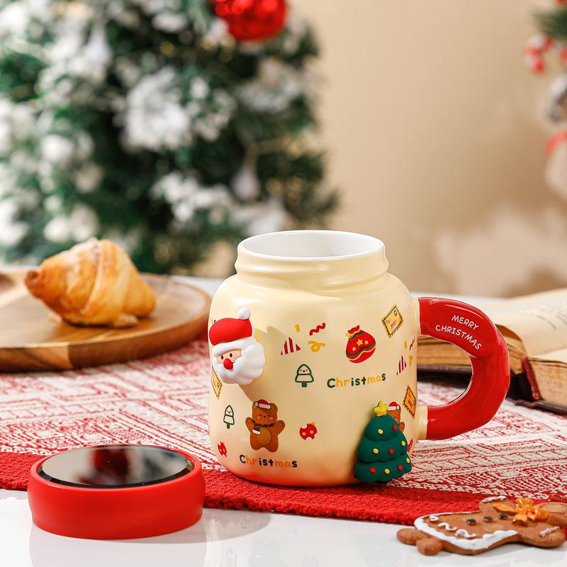 Diy Magnetic Christmas Mug With Lid Spoon Cute Ceramic Water Cup Girls High Value Cartoon Office Couple