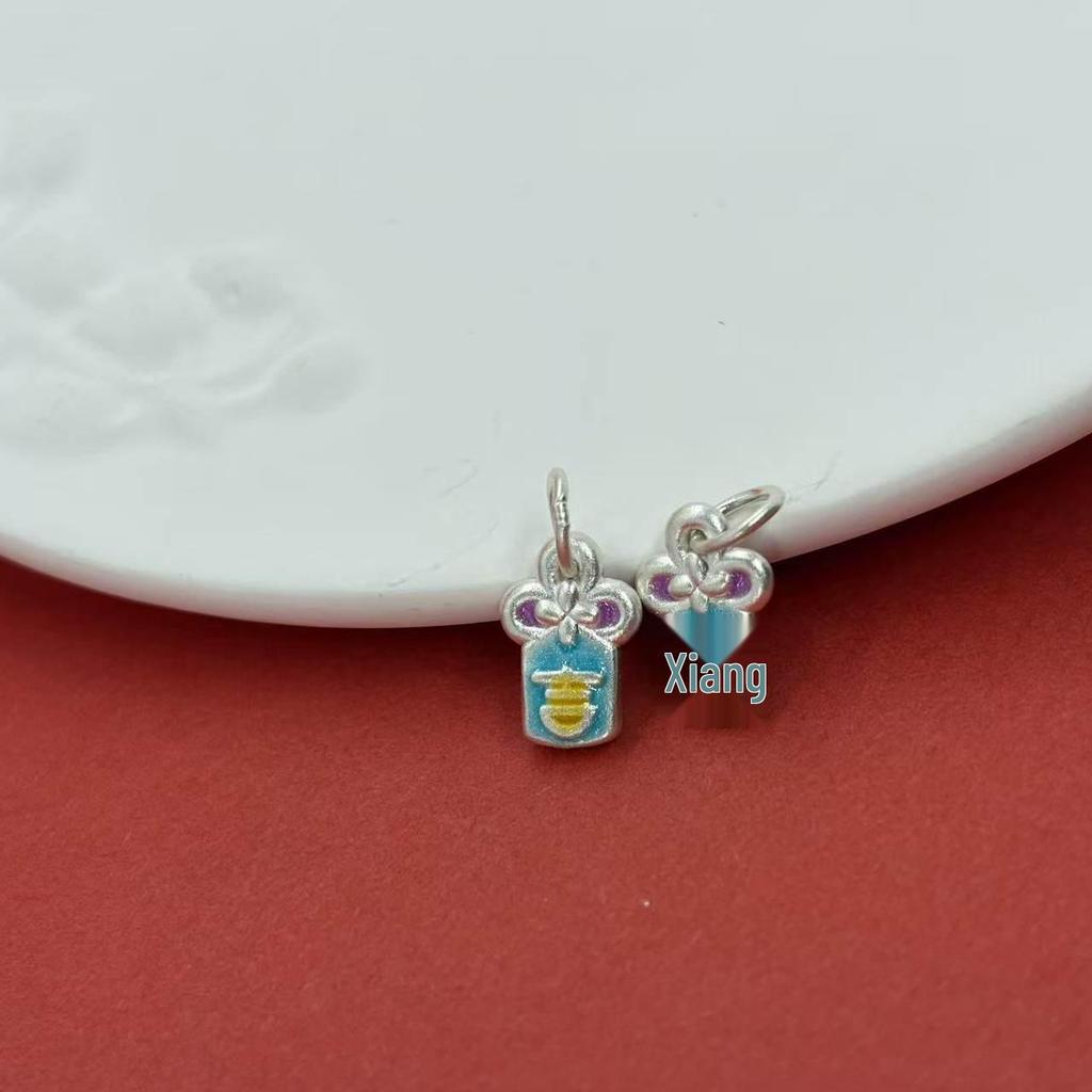 Sterling Silver 999 Enamel Lucky Charm Bead Pendant for DIY Jewelry