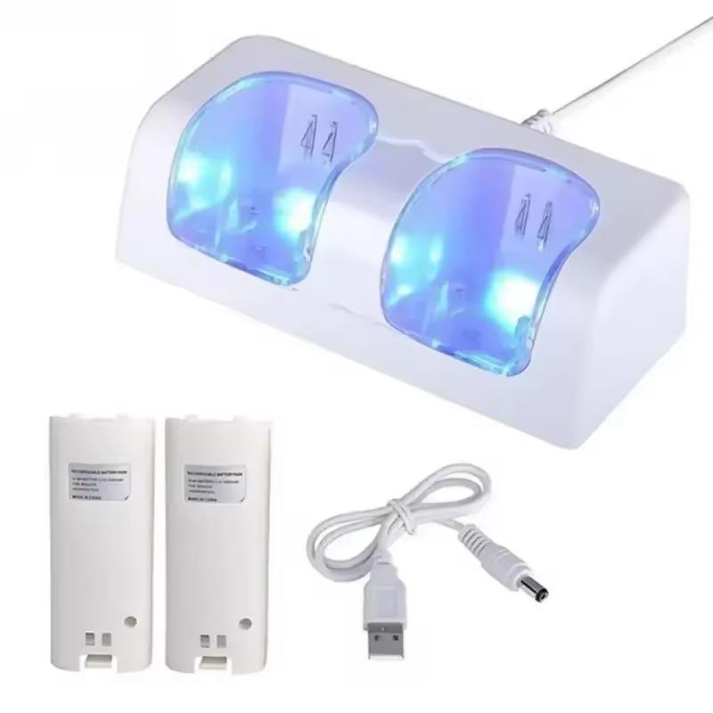 1 set Stazione di Ricarica a 2 Porte con 2 Batterie Ricaricabili da 2800mAh per Controller Gamepad Wii Dock di Ricarica per Wii