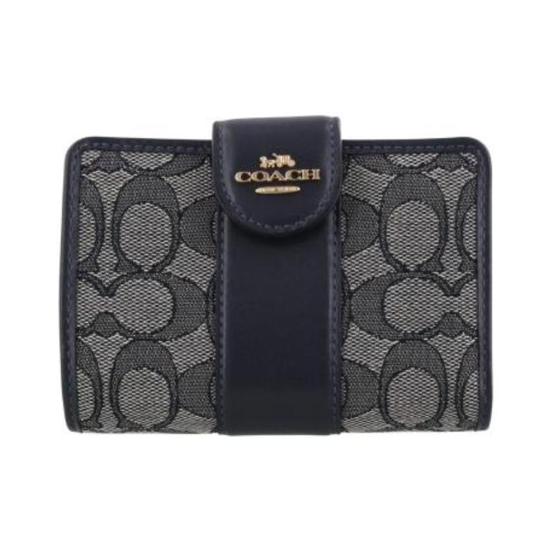 COACH 13 Metal Logo Logo Canvas Jacquard and Calfskin Wallet Regular Women Midnight Navy midnight navy синий