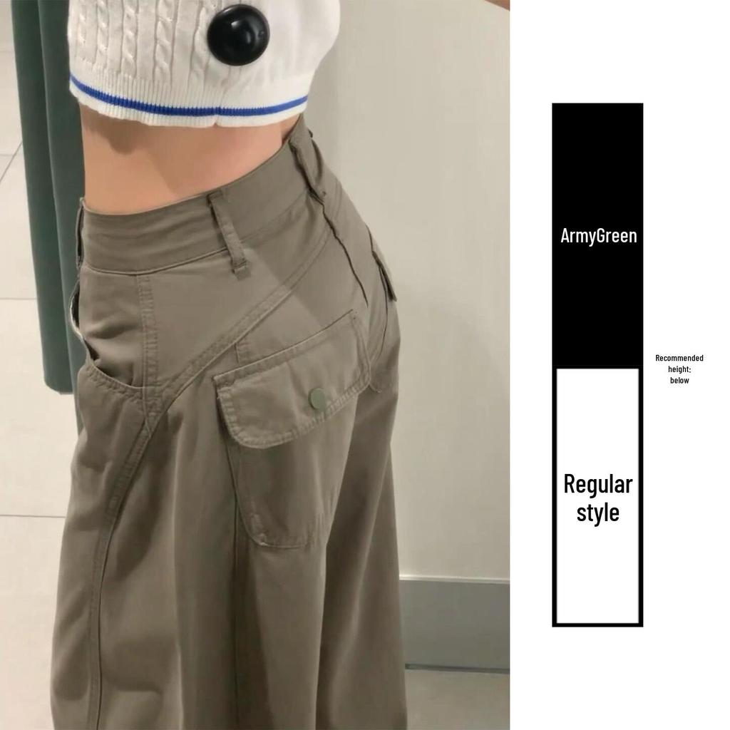 Women's Retro High Waist Wide Leg Work Pants - Army Green