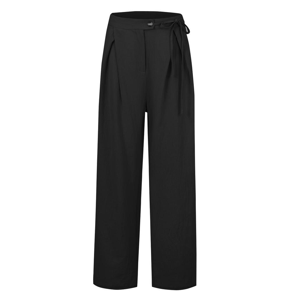 High Waisted Women's Button Up Straight Leg Pants Casual Color Wide Leg Pants