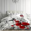 3pcs White Bedding Set Musical Score Red Rose Print Cozy Duvet Cover Set King Queen Twin Single Size Birthday Gift Bedroom Decor