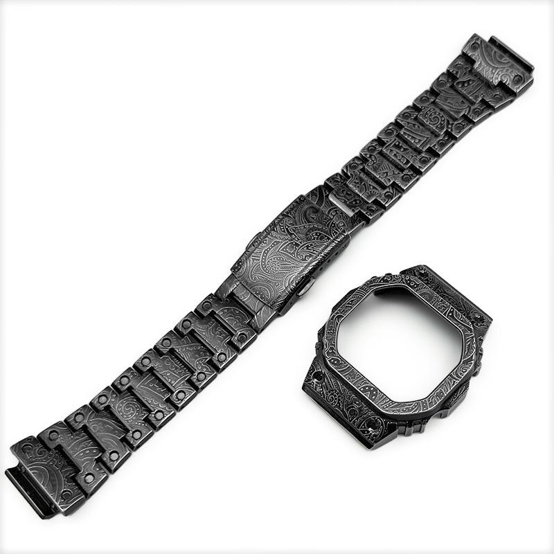 DW H5600 mod kit Stainless steel Case+Strap for G-SHOCK Casio 3516 DW-H5600 Retro Carved metal Bezel Band Replacement Accessorie