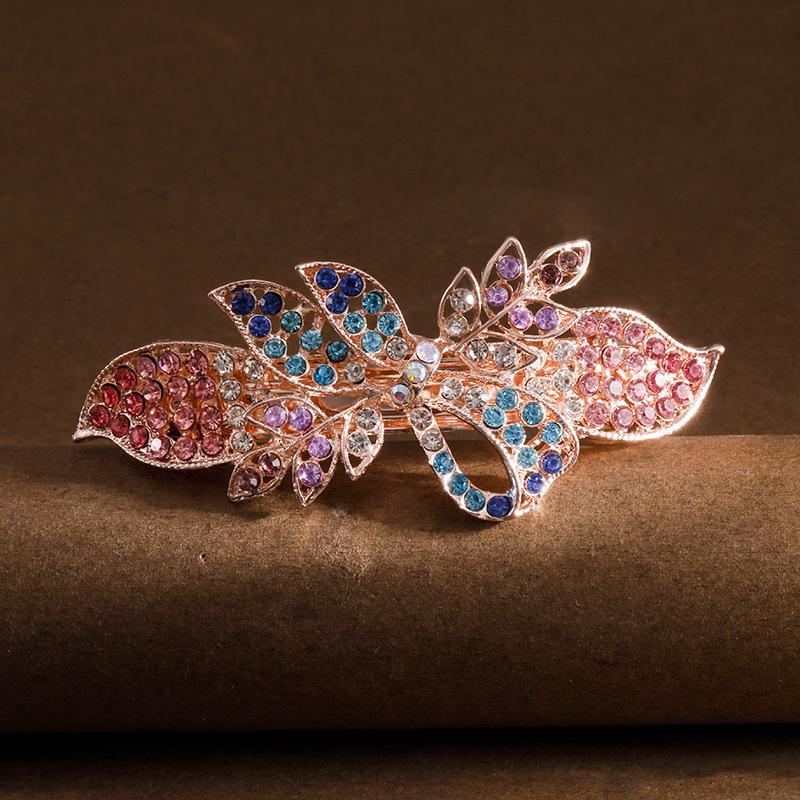 Clip de Primavera de Circonita Blanca Flor de Pedrería Brillante Clip Superior Clip Horizontal Elegante Adorno para el Cabello de Moda para Madres