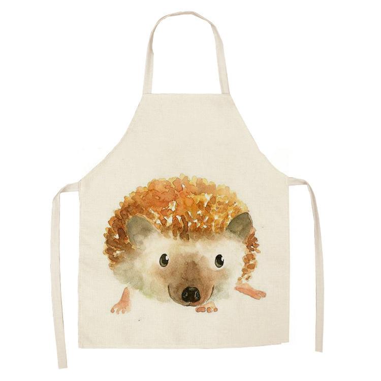 Fartuch kuchenny z nadrukiem jeża, bez rękawów, bawełniany i lniany, dla mężczyzn i kobiet, narzędzia do czyszczenia gospodarstwa domowego