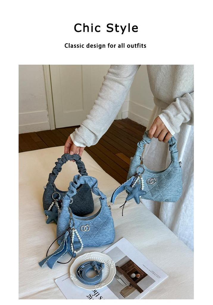 High-End Women's Denim Pleated Dumpling Tote Bag - Autumn/Winter 2026 Collection