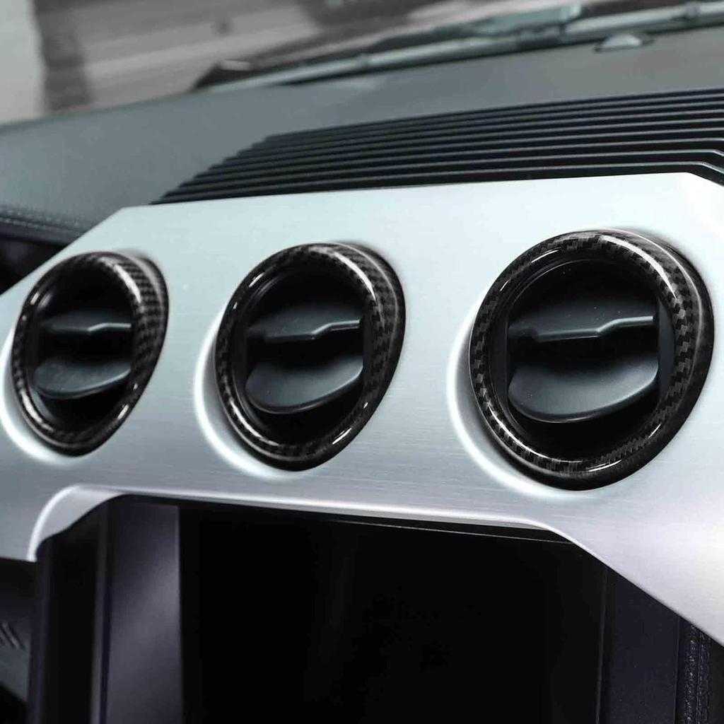 Jimen Compatible with Ford Mustang 2015-2023, 3PCS Center Console Dash AC Vent Cover Trim Ring (Carbon Fiber)