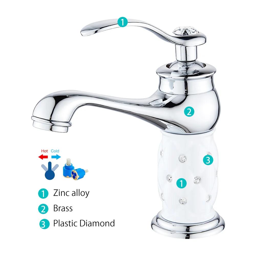 Bathroom European Style Diamond Faucet Single Handle Basin Faucet Mixer Brass Countertop Installation Bathroom Kitchen Faucet