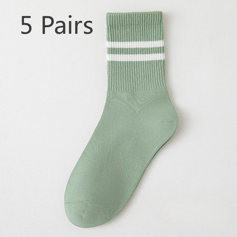 

5 пар хлопковых женских сезонных гольфов до середины икры, антибактериальных, влагоотводящих и препятствующих появлению запаха спортивных носков, длинные носки для весны и осени. 5 pairs светло-зеленый