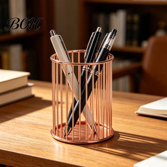 Office Desk Pen Holder Metal Holder, Nordic Organizer for Makeup Brushes, Electroplated Accessory Anti-Rust Multifunctional Storage Basket Pencils