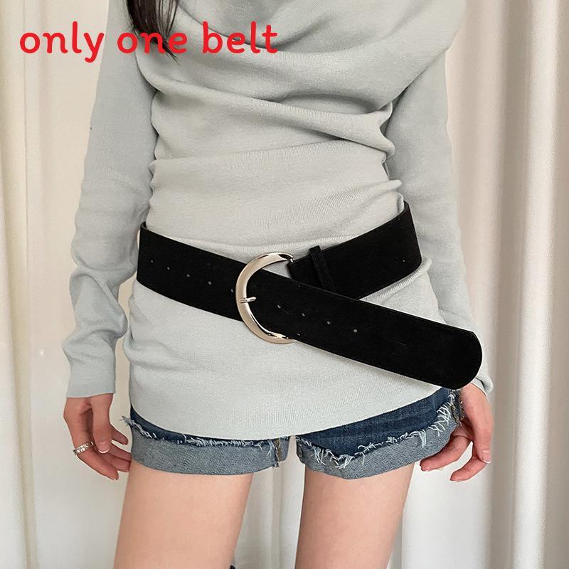 Pu Leather Wide Belt With Gold Buckle For Fashionable Casual Wear