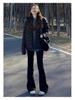 Korean Style High Waist Black Flare Pants for Women - Slimming Wide Leg Suit Pants for Spring and Autumn (Petite 145)