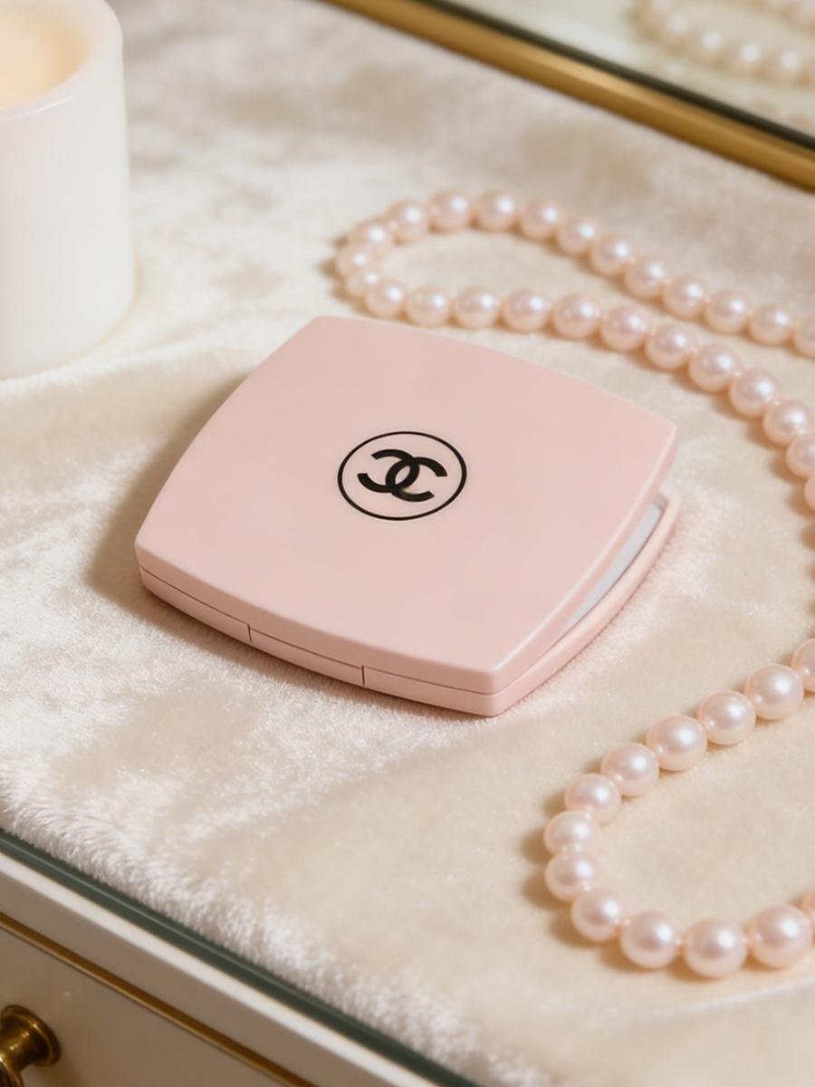 CHANEL Розовое Зеркало для Макияжа с Логотипом CC, Двустороннее, Портативное Складное Компактное Зеркало, Аксессуар для Красоты Люксового Бренда розовый