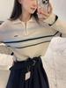 Women's Autumn/Winter 2025 Striped Polo Neck Zipper Knitwear