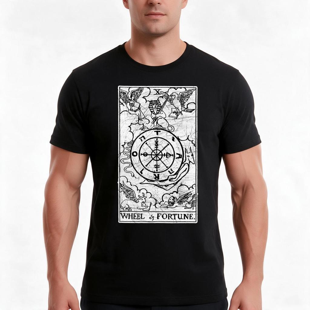Wheel Of Fortune Tarot Card Major Arcana Fortune Telling Occult Tshirt Summer Casual Cotton Tee Vintage Graphic Print