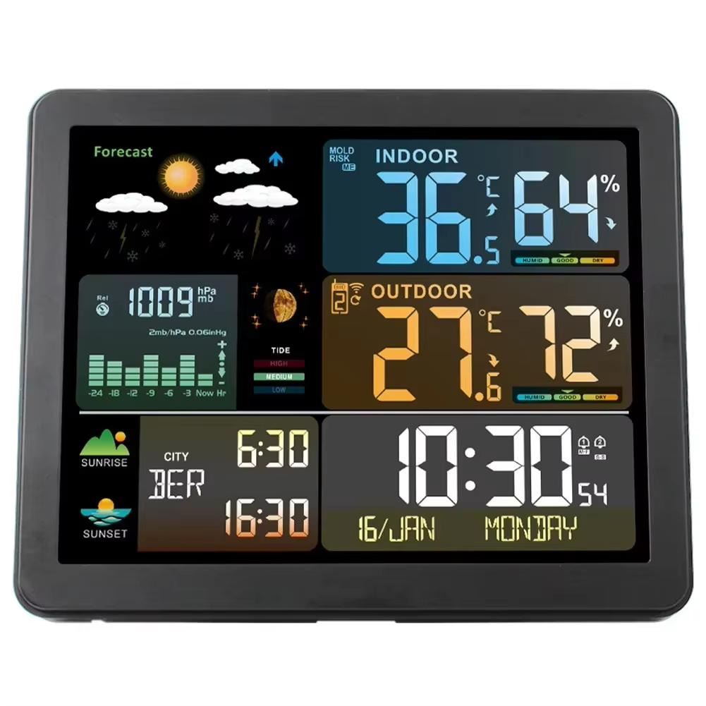 Meteorological Clock New Color Screen Multifunction Weather Clock-Displays Sunrise and Sunset Times,Digital Wireless Temperature